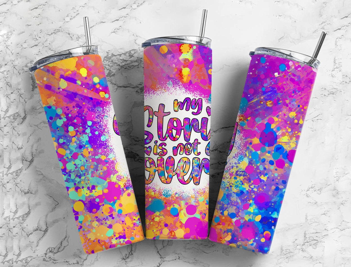 Rainbow Paint 20oz Sublimation Tumbler Designs, My Story Is Not Over Hippie 9.2 x 8.3” Straight Skinny Tumbler PNG