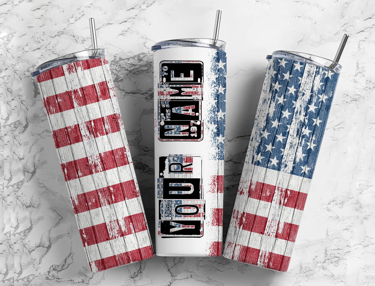 American flag Number Plate 20 oz Tumbler with Matching Alphabet PNG, Rustic Alphabet PNG Digital Download