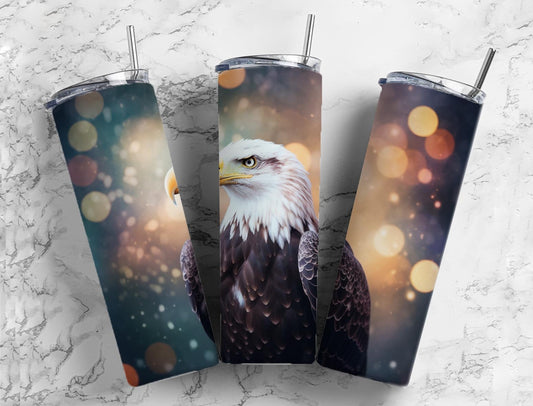 bald eagle 20oz Sublimation Tumbler Designs, firefly bokeh 9.2 x 8.3” Straight Skinny Tumbler Wrap PNG