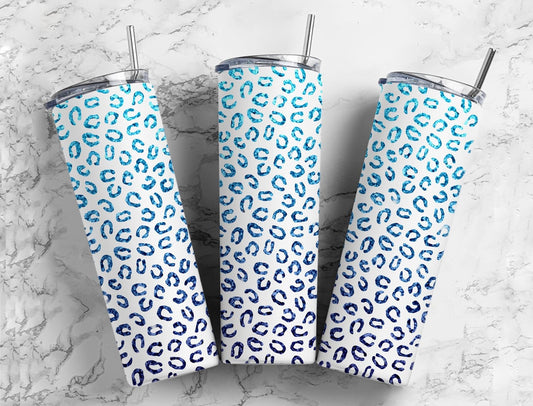 Blue leopard print 20oz Sublimation Tumbler Designs, colorful gradient 9.2 x 8.3” Straight Skinny Tumbler Wrap PNG