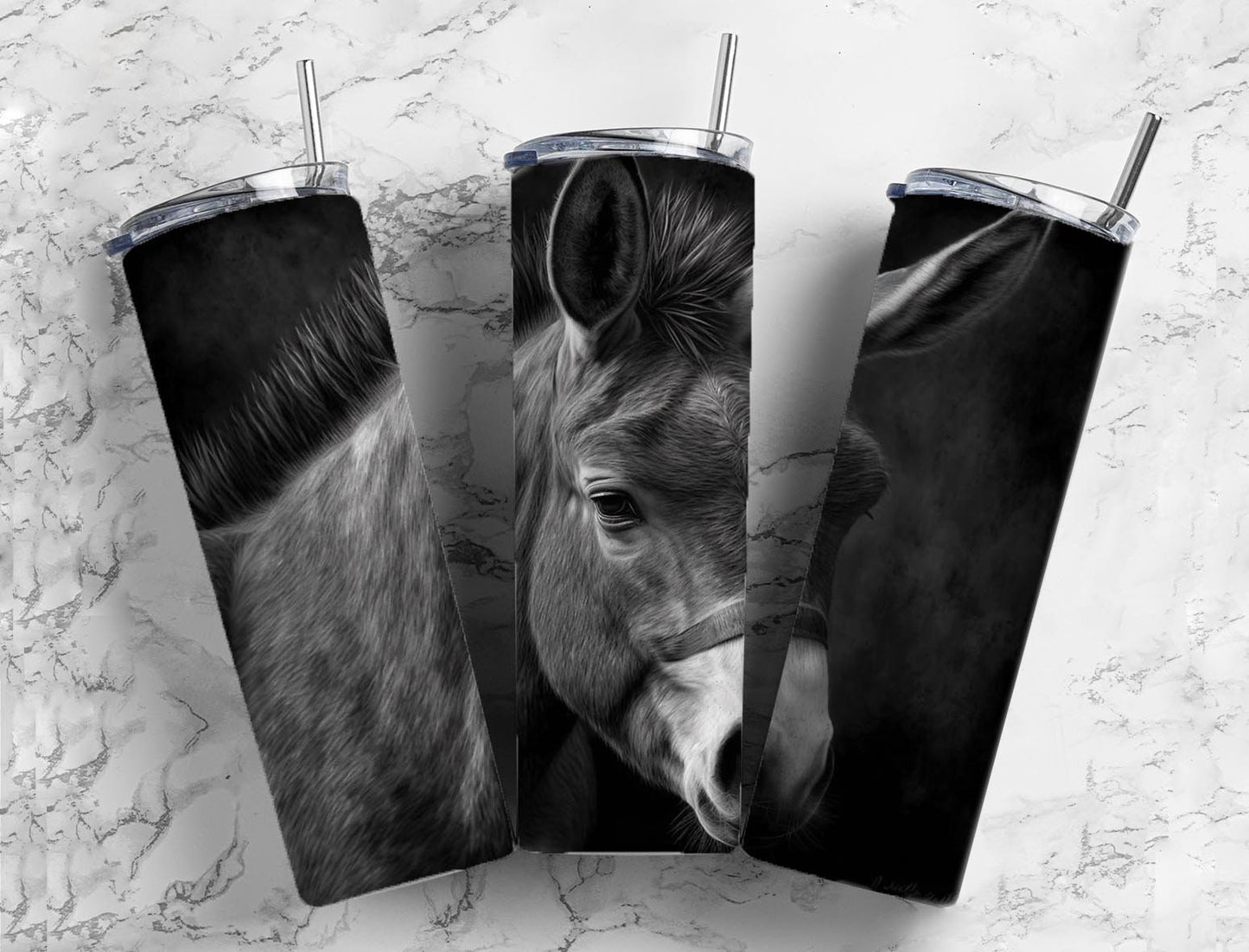 Donkey Farm 20oz Sublimation Tumbler Designs, Charcoal Painting 9.2 x 8.3” Straight Skinny Tumbler, Tumbler Wrap PNG