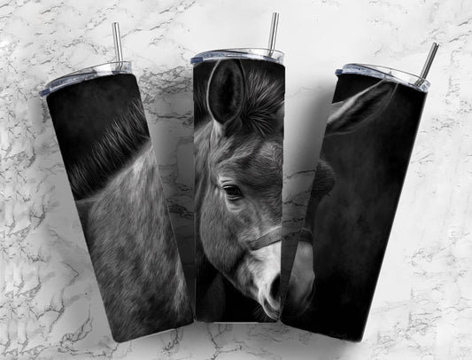 Donkey Farm 20oz Sublimation Tumbler Designs, Charcoal Painting 9.2 x 8.3” Straight Skinny Tumbler, Tumbler Wrap PNG