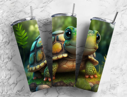 Cartoon tortoise 20oz Sublimation Tumbler Designs, Cute cartoon 9.2 x 8.3” Straight Skinny Tumbler Wrap PNG