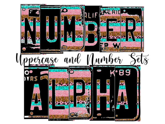 Pink Tassel Number Plate Alphabet Uppercase Numbers PNG, Pink and Teal Alphabet PNG Digital Download