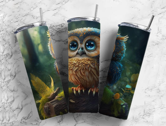 Baby owl 20oz Sublimation Tumbler Designs, forest owl 9.2 x 8.3” Straight Skinny Tumbler Wrap PNG