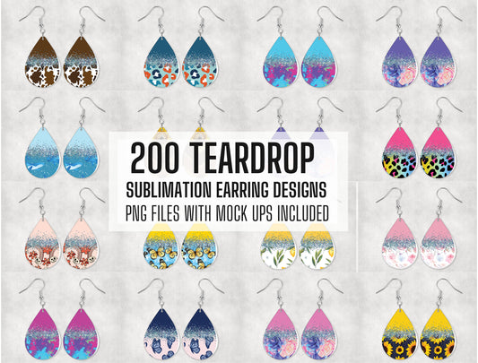 200 Glitter Teardrop Earrings Sublimation Design, Earring Designs, Teardrop Sublimation Design, Instant Download, Commercial Use Png