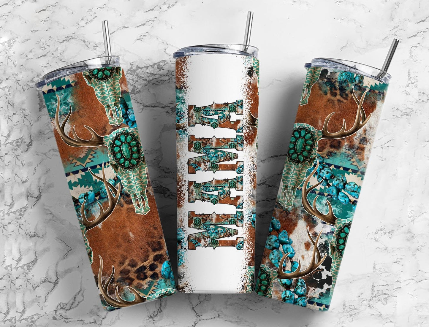 Aztec Bull Skull 20oz Sublimation Tumbler Designs, Mama Blue Gem 9.2 x 8.3” Straight Skinny Tumbler Wrap PNG, Sublimation Design PNG