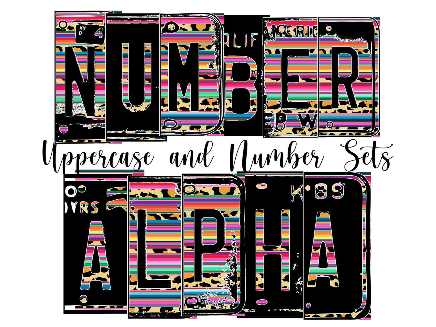 Leopard Serape Number Plate Alphabet Uppercase Numbers PNG, Pink Orange Alphabet PNG Digital Download