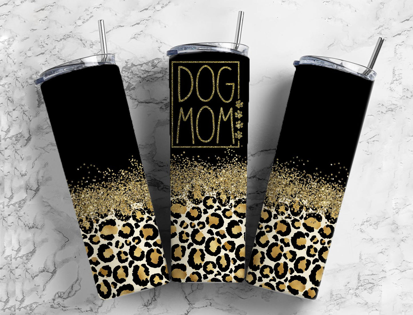 Dog Mom glitter  20oz Sublimation Tumbler Designs, Gold Leopard 9.2 x 8.3” Straight Skinny Tumbler Wrap PNG