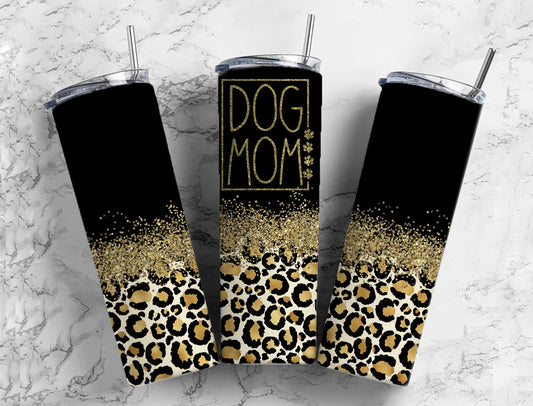 Dog Mom glitter  20oz Sublimation Tumbler Designs, Gold Leopard 9.2 x 8.3” Straight Skinny Tumbler Wrap PNG