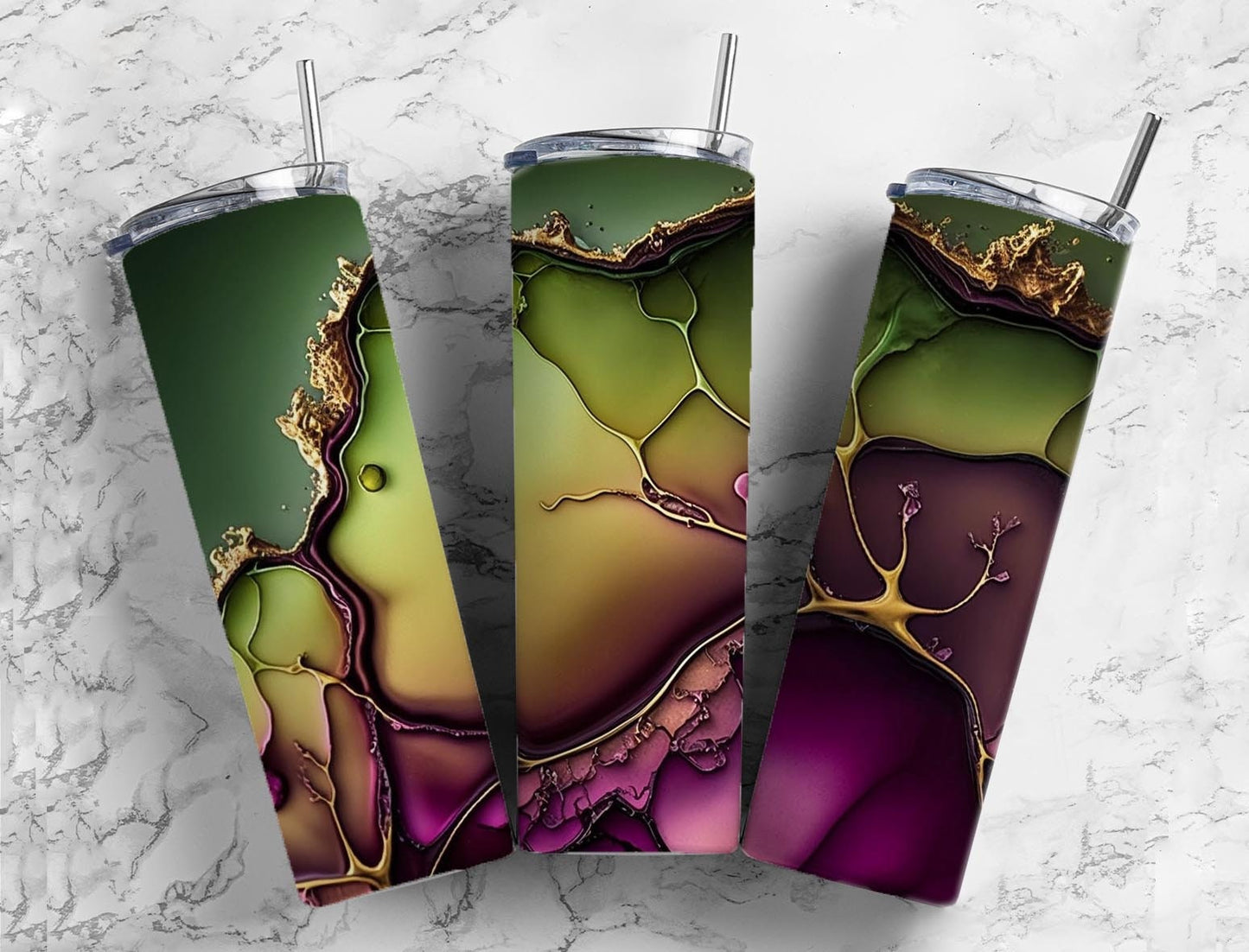 Green and purple 20oz Sublimation Tumbler Designs, Gold leaf 9.2 x 8.3” Straight Skinny Tumbler Wrap PNG