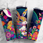 Colorful rabbit 20oz Sublimation Tumbler Designs, Night floral 9.2 x 8.3” Straight Skinny Tumbler Wrap PNG