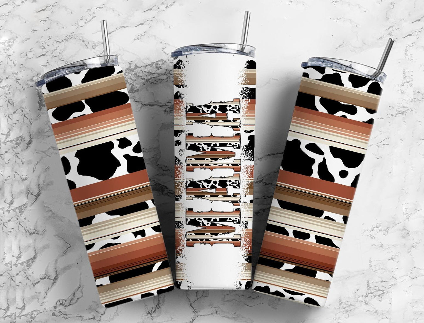 Serape Cowhide 20oz Sublimation Tumbler Designs, Mama Brown 9.2 x 8.3” Straight Skinny Tumbler Wrap PNG, Sublimation Design PNG