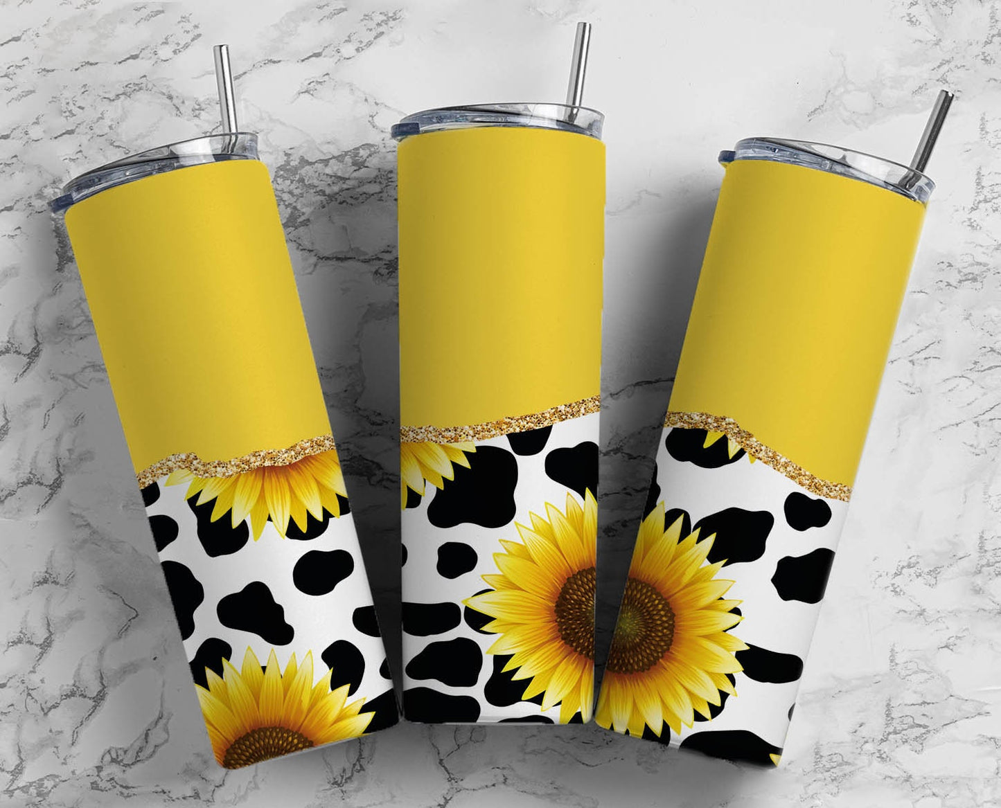 Agate Sunflower 20oz Sublimation Tumbler Designs, Yellow Cow Hide 9.2 x 8.3” Straight Skinny Tumbler Wrap 5