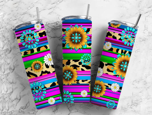 Turquoise Gem Serape 20oz Sublimation Tumbler Designs, Leopard Print Sunflower 9.2 x 8.3” Straight Skinny Tumbler, PNG 7