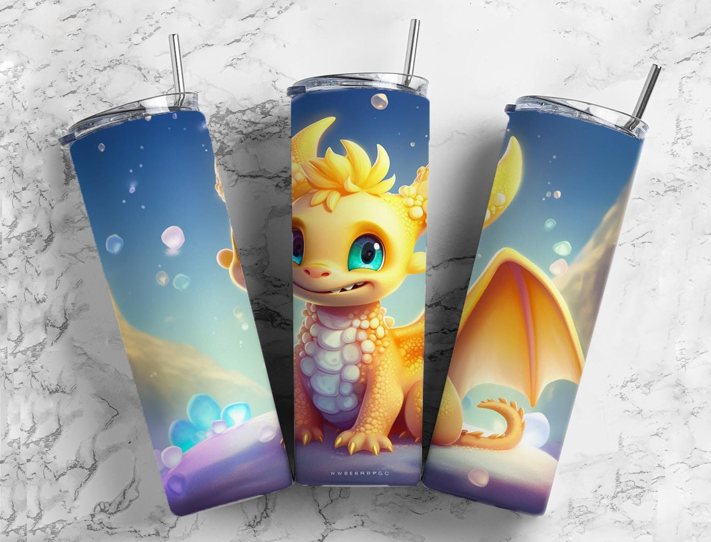 yellow dragon 20oz Sublimation Tumbler Designs, kingdom planet 9.2 x 8.3” Straight Skinny Tumbler Wrap PNG