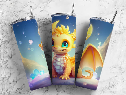 yellow dragon 20oz Sublimation Tumbler Designs, kingdom planet 9.2 x 8.3” Straight Skinny Tumbler Wrap PNG