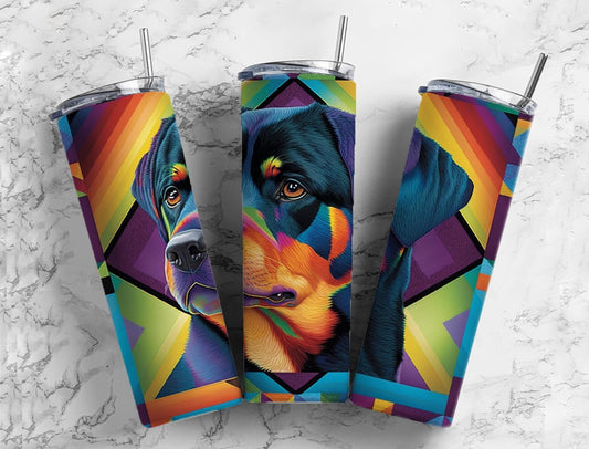 Dog Rottweiler 20oz Sublimation Tumbler Designs, Vibrant Rainbow 9.2 x 8.3” Straight Skinny Tumbler, Tumbler Wrap PNG