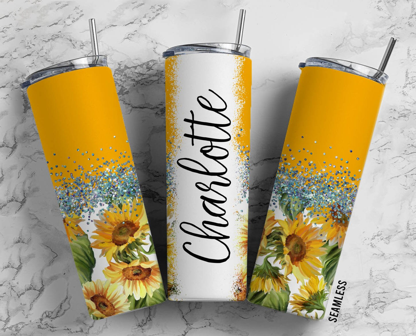 Yellow Sunflower Flowers 20oz Sublimation Tumbler Designs, Floral 9.2 x 8.3” Straight Skinny Tumbler Wrap PNG 126