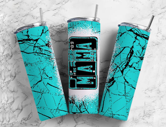 Turquoise Gem Stone 20oz Sublimation Tumbler Designs, Mama Number Plate9.2 x 8.3” Straight Skinny Tumbler, Tumbler Wrap PNG