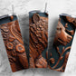 Tooled leather bear 20oz Sublimation Tumbler Designs, Engraved leather 9.2 x 8.3” Straight Skinny Tumbler Wrap PNG