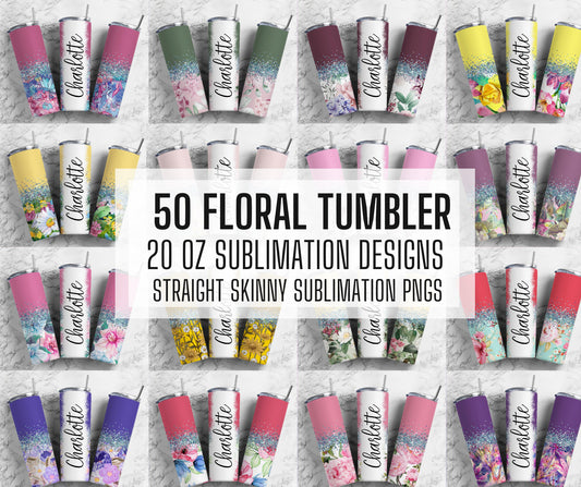 50 + Floral Tumbler Wrap, Straight Tumbler, Sublimation, Design Bundle, Tumbler png, 20oz Straight Tumbler, Sunflower Tumbler Wrap PNG