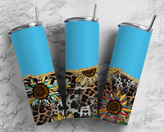 Country Sunflower 20oz Sublimation Tumbler Designs, Agate Blue9.2 x 8.3” Straight Skinny Tumbler Wrap 15