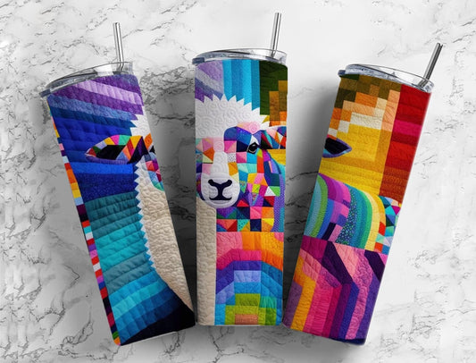 Sheep 20oz Sublimation Tumbler Designs, Rainbow Patchwork Quilt 9.2 x 8.3” Straight Skinny Tumbler, Tumbler Wrap PNG