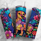 Dachshund dog 20oz Sublimation Tumbler Designs, Stained glass floral 9.2 x 8.3” Straight Skinny Tumbler Wrap PNG