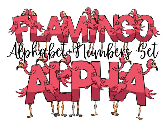 Flamingo Doodle Letters Alphabet with Uppercase and Numbers PNG, Alphabet PNG Digital Download PNG