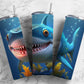 Cartoon shark 20oz Sublimation Tumbler Designs, Ocean nautical 9.2 x 8.3” Straight Skinny Tumbler Wrap PNG