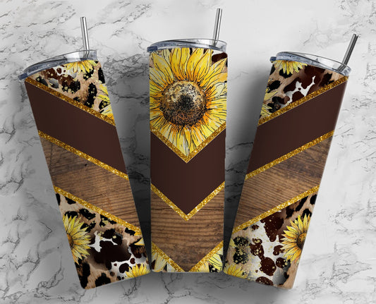 Rustic Sunflower 20oz Sublimation Tumbler Designs, Country Woodgrain 9.2 x 8.3” Straight Skinny Tumbler Wrap PNG 72