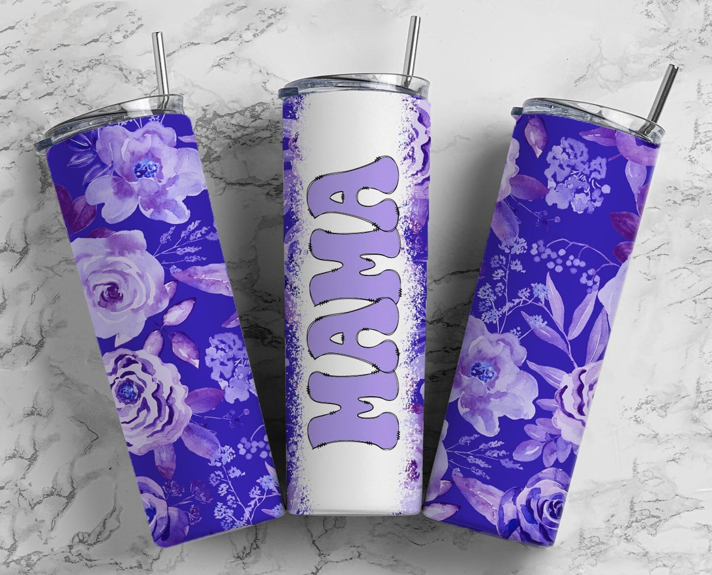 Purple Floral 20oz Sublimation Tumbler Designs, Retro Mama 9.2 x 8.3” Straight Skinny Tumbler Wrap PNG, Mom Tumbler