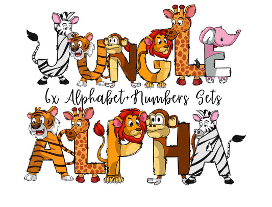 Jungle Animal Doodle Letters, Jungle Alphabet, Safari Alphabet PNG, Entire Doodle Alphabet Uppercase Lowercase Numbers PNG, Lion Tiger png