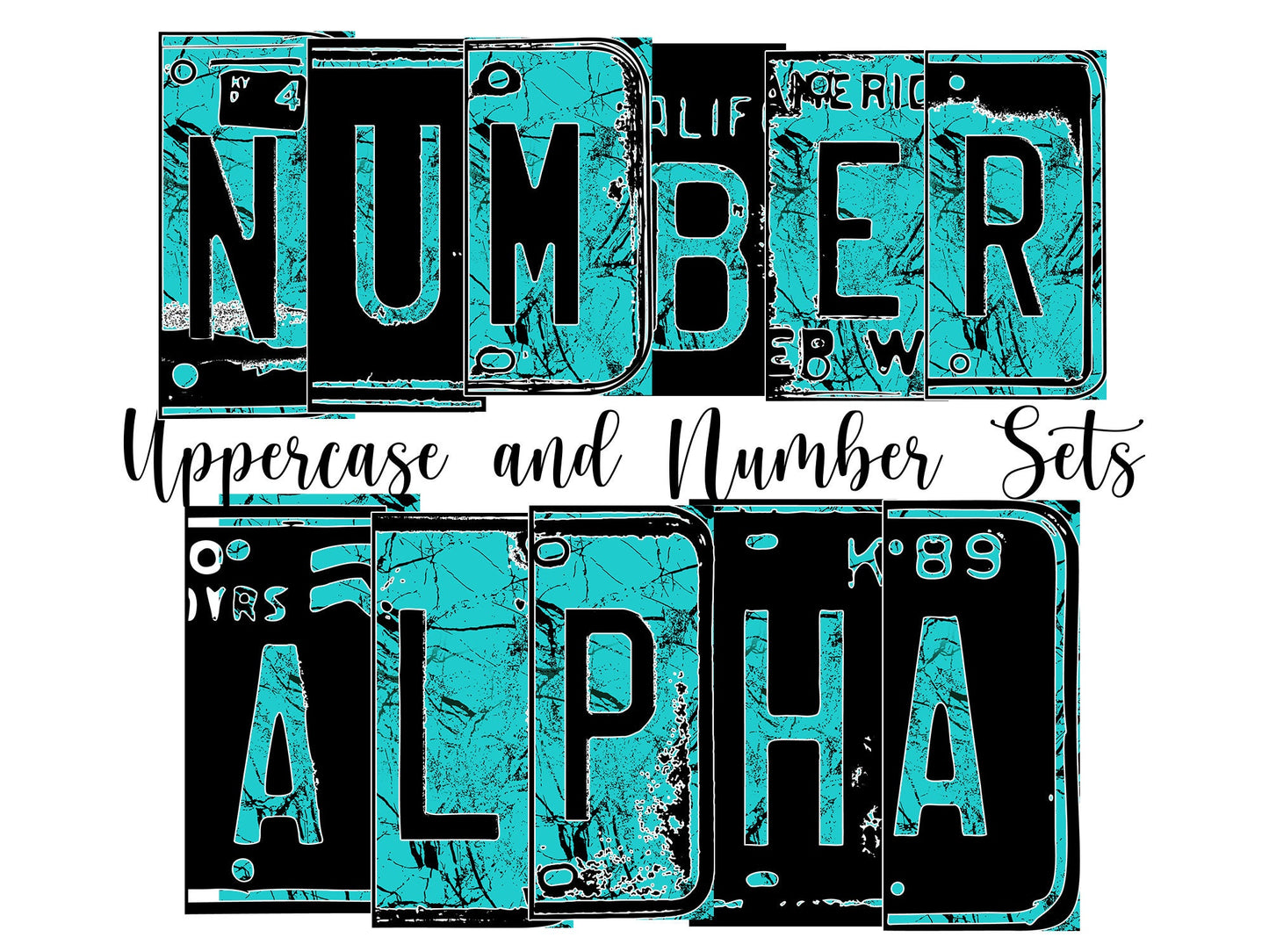 Turquoise Gem Number Plate Alphabet Uppercase Numbers PNG, Teal Gem Stone Alphabet PNG Digital Download