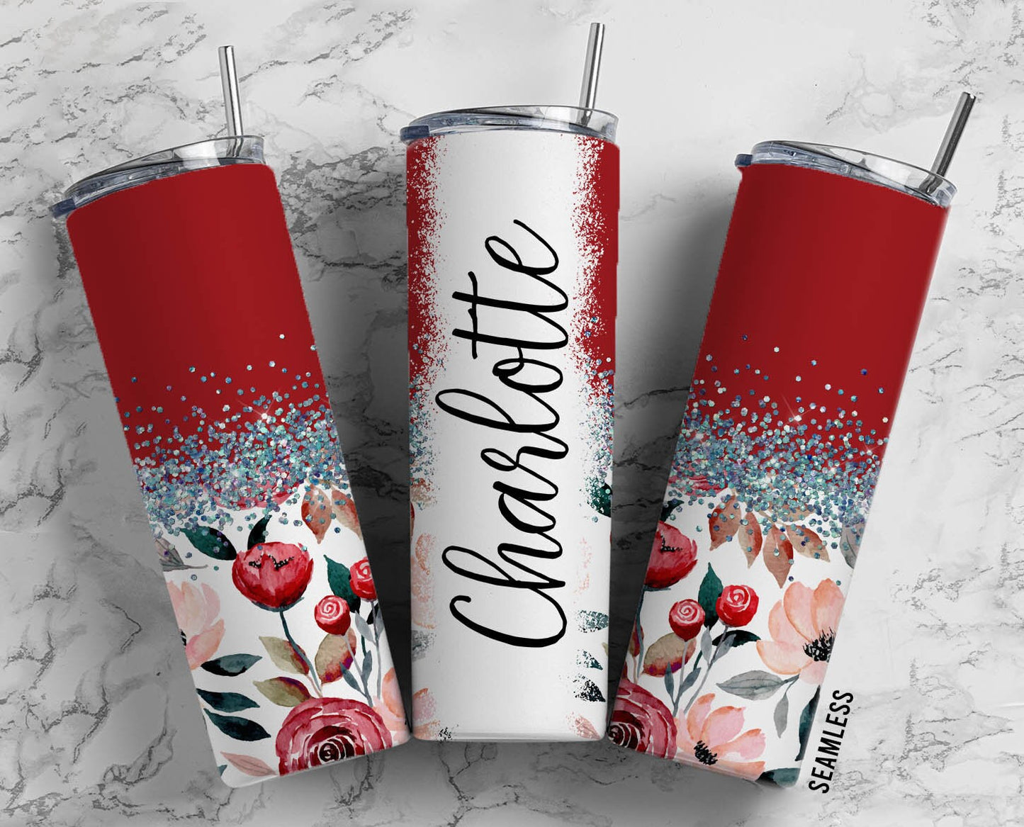 Wallpaper Red Flowers 20oz Sublimation Tumbler Designs, Floral 9.2 x 8.3” Straight Skinny Tumbler Wrap PNG 133