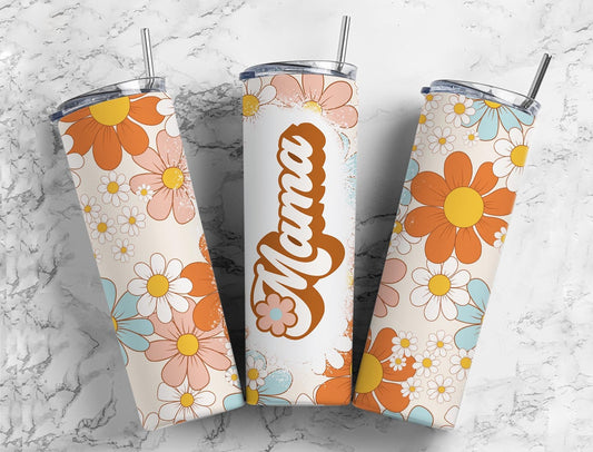 Retro Mama 20oz Sublimation Tumbler Designs, Mom Aesthetic Floral 9.2 x 8.3” Straight Skinny Tumbler Wrap PNG 39