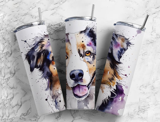 Australian shepherd 20oz Sublimation Tumbler Designs, Ink splatter 9.2 x 8.3” Straight Skinny Tumbler Wrap PNG