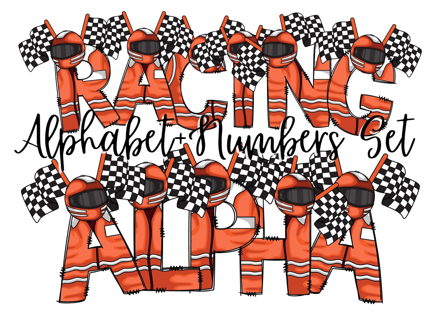 Racing Doodle Letters Alphabet with Uppercase and Numbers PNG, Alphabet PNG Digital Download PNG