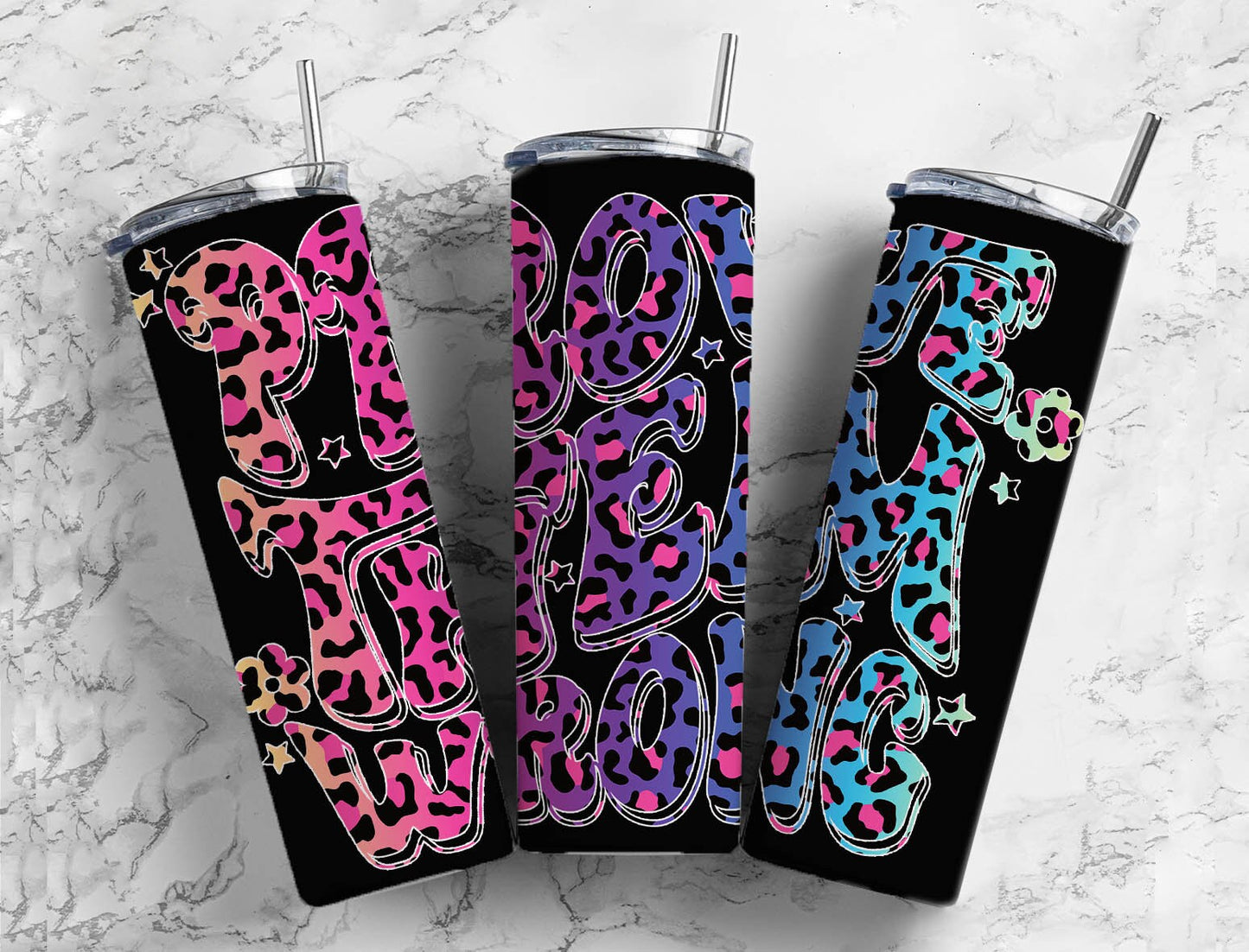 Rainbow Leopard Print 20oz Sublimation Tumbler Designs, Black Prove Them wrong 9.2 x 8.3” Straight Skinny Tumbler PNG