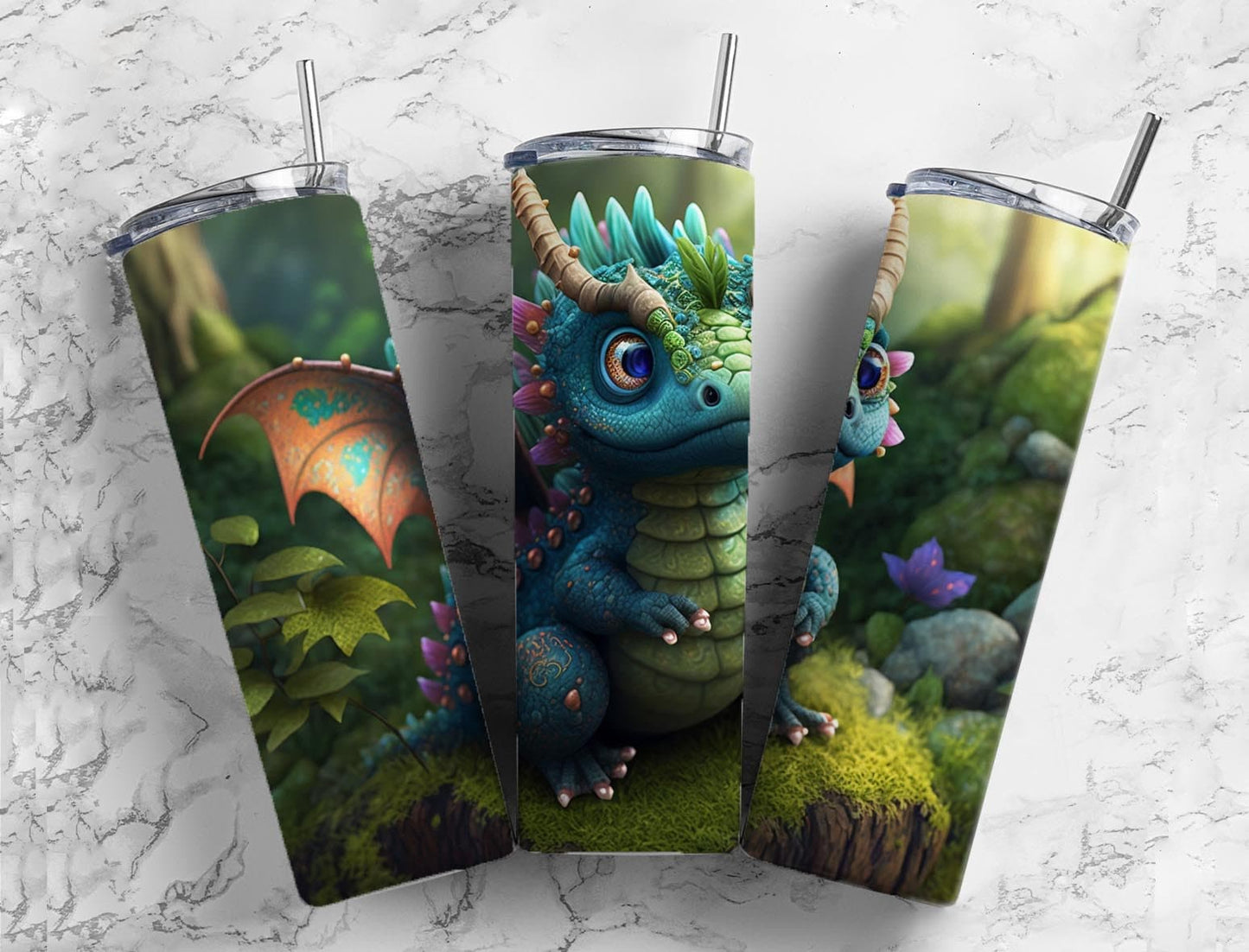 Baby dragon 20oz Sublimation Tumbler Designs, Fantasy cartoon 9.2 x 8.3” Straight Skinny Tumbler Wrap PNG