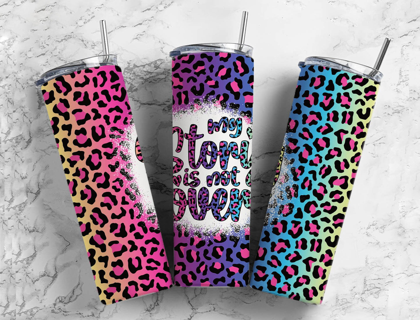 Rainbow Leopard Print 20oz Sublimation Tumbler Designs, My Story Is Not Over 9.2 x 8.3” Straight Skinny Tumbler PNG