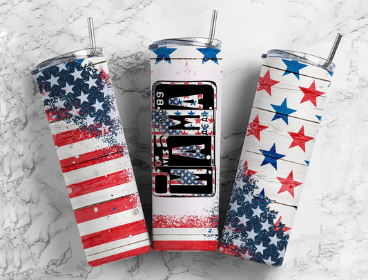 USA America Mama 20oz Sublimation Tumbler Designs, Number Plate 9.2 x 8.3” Straight Skinny Tumbler, Tumbler Wrap PNG