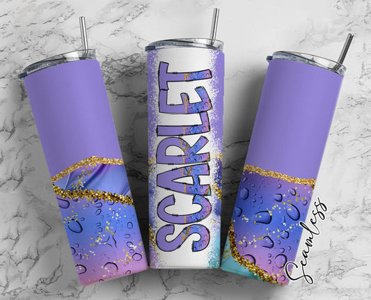 Purple Agate Tumbler Wrap with Matching Doodle Letter Alphabet PNG, Aesthetic Add your Own name 20oz Tumbler, Alpha Set PNG 93