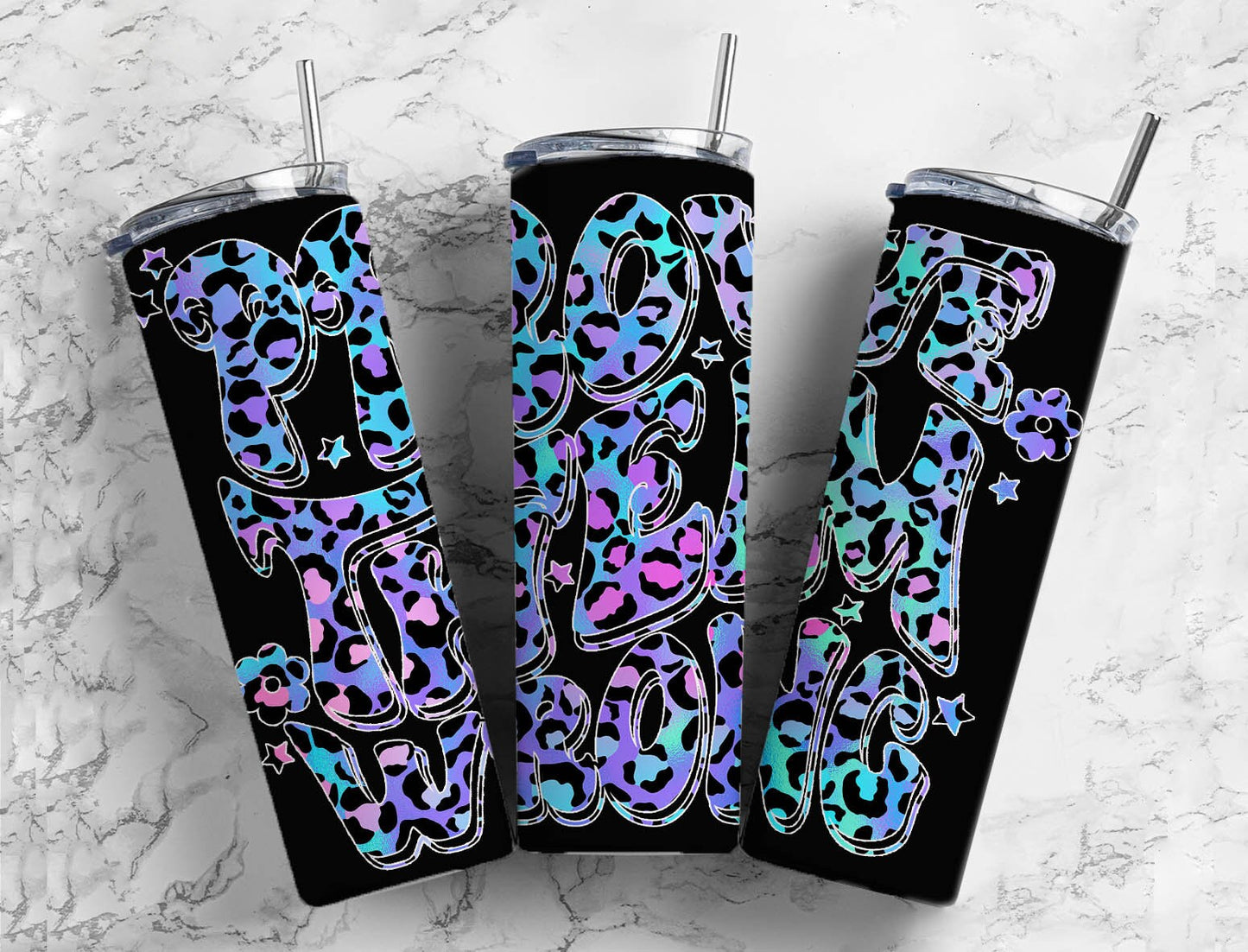 Blue Leopard Print 20oz Sublimation Tumbler Designs, Prove Them Wrong Green 9.2 x 8.3” Straight Skinny Tumbler PNG