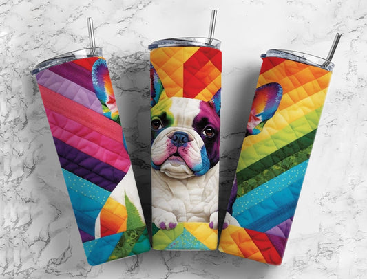 Pug 20oz Sublimation Tumbler Designs, Rainbow Patchwork Quilt 9.2 x 8.3” Straight Skinny Tumbler, Tumbler Wrap PNG