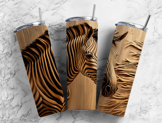 Zebra 20oz Sublimation Tumbler Designs, 9.2 x 8.3” Straight Skinny Tumbler, Engraved Wood Tumbler Wrap PNG