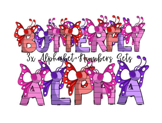 Butterfly Doodle Letters, Dino Alphabet, Butterfly Alphabet PNG, Entire Doodle Alphabet Uppercase Lowercase Numbers PNG