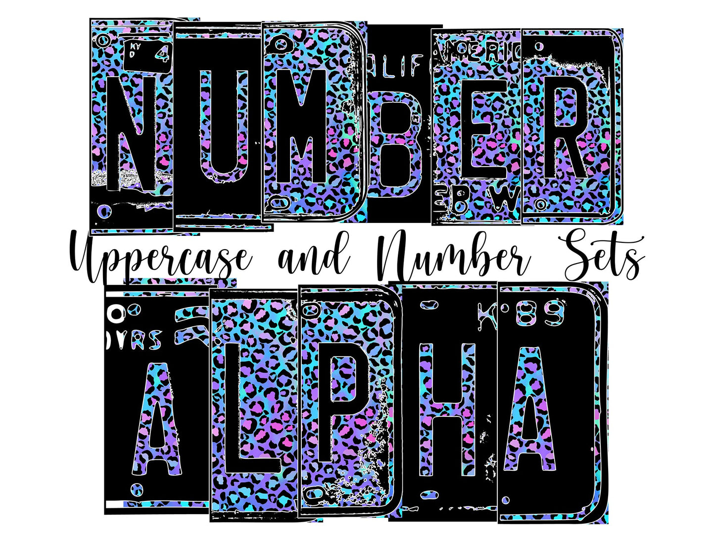 Purple Leopard Number Plate Alphabet Uppercase Numbers PNG, Neon Animal Print Alphabet PNG Digital Download