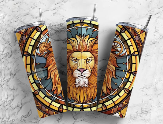 Stained glass window 20oz Sublimation Tumbler Designs, Lion mane 9.2 x 8.3” Straight Skinny Tumbler Wrap PNG